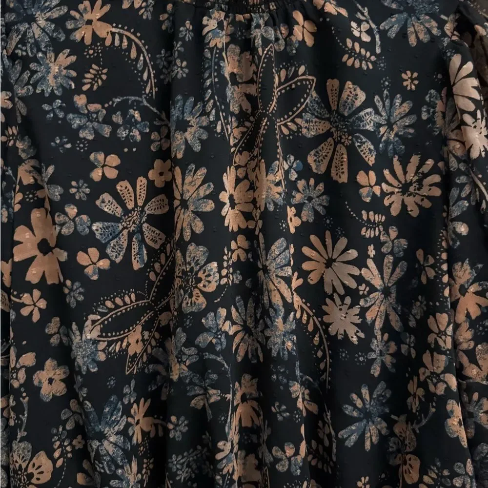Free People Sz XSmall Clarissa Floral Printed Puff Sleeve Cropped Blouse Revolve